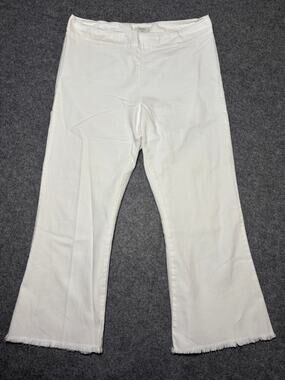 Avenue Montaigne White Cream Frayed Hem Wide Leg Stretch Cropped Pants Womens 12